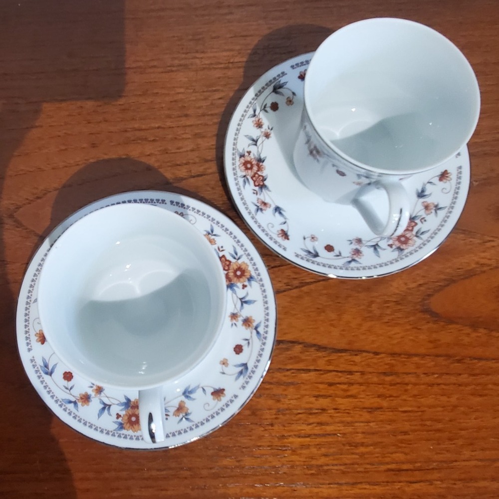 Vintage Sheffield Anniversary Fine China Footed Tea Cup & Saucer Sets (2 Pairs) - Picture 5 of 7